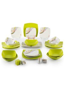 30-Piece Kitchen Dinnerware Set, Plates, Dishes, Bowls and Condiments Service for 6, White and Green Floral 