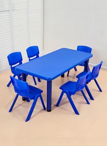 7 Pieces Daycare Furniture Kids Plastic Blue Table And Chair Set 