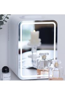Mini Fridge, 8 Liter/8 Can Portable Refrigerator Compact Mirrored LED for Cosmetics, Food, Great for Bedroom, Office, Car, Dorm 