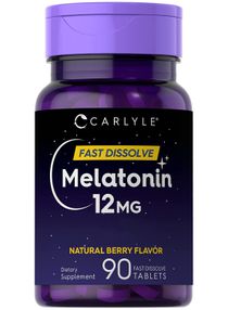 Carlyle Melatonin 12 mg Fast Dissolve 90 Tablets, Natural Berry Flavor Vegetarian, Non-GMO, Gluten Free 