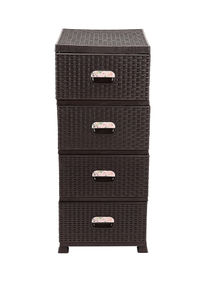 Rattan 4-Tier Storage Cabinet, Plastic Drawers, RF10808 | Stationary Arts Desktop Tabletop Organizer | Storage Tower Unit for Office Bedroom Kitchen 