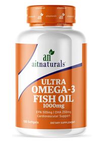 Aitnaturals Ultra Omega 3 Fish Oil 1000mg 500 EPA 250 DHA 180 Softgels Supports Cardiovascular, Heart and Brain Health | Omega 3 Fatty Acid Supplement for Men and Women 