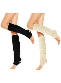 Leg Warmers For Women, 2 Pairs Winter Ribbed Knit Leg Warmers 80s Toeless Ballet Leg Warmers For Girls Dance Yoga, Dance Leg Sleeves Wool Knitting Sports Protective Leg Warmers Foot Warm Yoga Socks 
