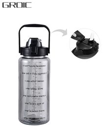 2L Motivational Water Bottle with Time Marker & Straw - BPA Free Leakproof Water Jug  for Women Men Large Water Jug for Fitness Gym Outdoor Sport 