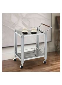Naill 2-Tier Kitchen Dining Serving Trolley Heavy Duty Rolling Cart with Wheels Modern Design Furniture Serving Cart for Dining Room L71xW42xH78cm Silver 