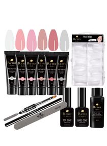 Poly Nail Gel Acrylic Kit 6 Colors with Slip Solution Top Base Coat All One Kit for Nail Manicure DIY at Home (Nude) 