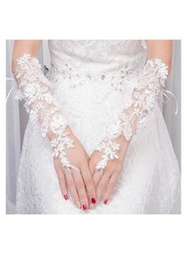 Women’s Wedding Gloves, Lace Crystal Fingerless Elbow Bridal Gloves, Floral Ivory Long Gloves Wedding Accessory for Bride, New Wedding Gloves, Wedding Dress Long Gloves Lace Flower Pearl White 