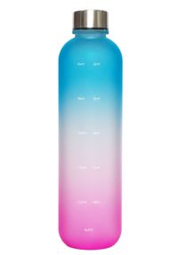 Tycom Drinking Water Bottle With Time Marker - 1L Leak-Proof, BPA Free, Motivational Reusable 32oz Water Bottles With Times To Drink - Ideal For Fitness, Sports, Travel, Gym, & Outdoor (Blue Pink) 