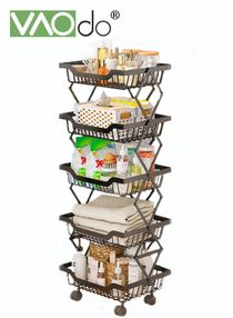 5 Tier Kitchen Storage Shelf Free Installation Foldable Steel Carbon Material with Wheels Suitable for Kitchen Bedroom Bathroom Office 