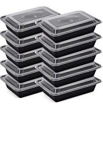 [10 Pack]Compartment Black Base with Lids Food Storage Container(32 oz) RE-32/Disposable Food Container /Meal Prep Containers/Lunch Boxes Microwave/Freezer Safe(1 - Compartment) 