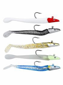 5 Pcs Soft Fishing Lures Jig Head Kit 11 CM 9 g Drop Shot Lure Single Hook Eyes Imitation Bait Fish with T Tail for pike fishing, High Fishing Power - Fishing Accessories 