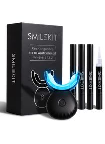 Home Wireless Teeth Whitening Kit 16 Points LED Blue Light Accelerator Whitening and Stain Removal Black 