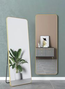 Modern Full Length Mirror Standing Hanging or Leaning Against Wall Rectangle Mirror Floor Mirror Dressing Mirror Wall-Mounted Mirror Aluminum Alloy Thin Frame Luxury Gold 60x165cm Rounded Corner 1 pcs 