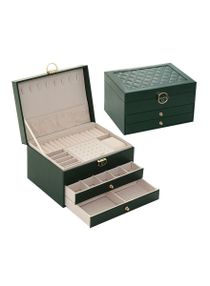 Three Layers High Quality PU Jewelry Box New Fashion Jewel Casket- Dark green 