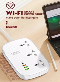 Smart Wi-Fi Power Extension Cord With 3 Sockets USB-C PD Quick Charge Port 2 USB-A And 1 QC3.0 Works With Smart App Universal Power Sockets With UK 3 Pin Plug for Home/School/Office 