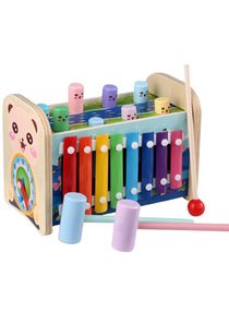 3 In 1 Wooden Hammering Pounding Bench Toy For Kids With Xylophone Clock Hammer Toy Pounding Bench Musical Instrument Toy Montessori Early Learning Development Educational Hammer Toy For Kids 