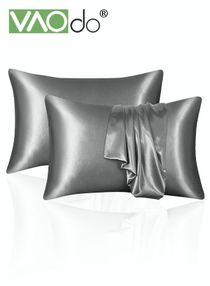 2 Silk Pillowcase Set Soft Breathable 51*102CM Grey 