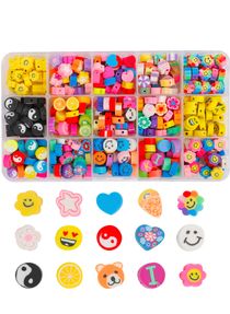 300 Pcs Clay Flat Polymer Flower, Smiley, Alphabet Letters, Animals, Fruits Shaped Handmade Soft Beads For Girls To Make Jewelry, Bracelet, Necklace, Hair Clip 