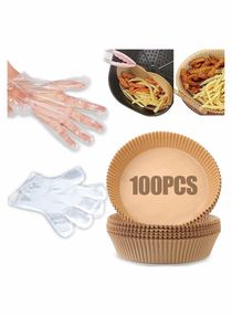 Air Fryer Disposable Paper Liner 100pcs with 100pcs Disposable Gloves 