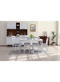 Westbrook Solid Wood 1+6 Dining Table And Chair Set White/Grey 