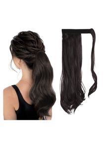 Curly Ponytail Extension 15 Inch Heat Resistant Synthetic Natural Wavy Hairpiece Wrap Around Pony Tail Hair Extensions for Women Dark Brown Curly 