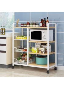 4-Tier 3 Basket Kitchen Storage Shelf Microwave Oven Stand Rack Spice Organizer with Wheels Baker Storage Rack for Home Hotel Living Room Bathroom Office Fruit Vegetables 103x90x30cm 