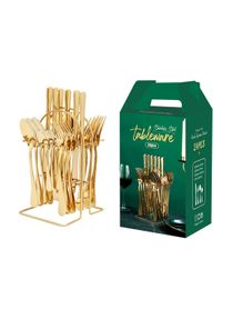 24-piece Stainless Steel Cutlery Set with Stand Gold 