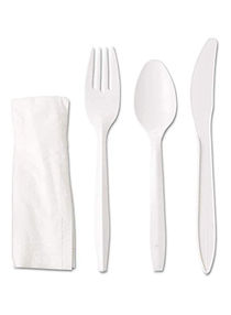 [50 Pack] White Plastic Cutlery Set with Napkin - Knife Fork Spoon Napkin Set -Disposable Cutlery Set 