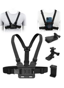 Camera Chest Mount Strap Harness Fit for AKASO DJI Osmo Adjustable Cell Phone with Sports Installation Bracket kit Mobile Bracket Backpack Clip Holder 