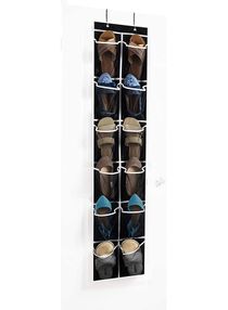 Zober Narrow Over the Door Shoe Organizer with 12 Mesh Pockets, Over the Door Organizer Great for Accessories, Toiletries, Laundry Items, Black with White Trim. 12' x 57 ' 