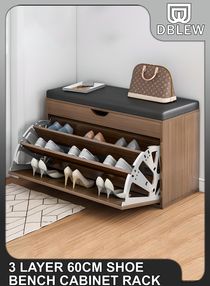 3 Layer Hidden Storage Shoe Rack Boots Cabinet Dustproof Space Porch Locker Organizer Multi Functional Shelf Sitting Bench Seat Changing Stool For Home Hallway Entryway Living Room Bedroom 60cm 