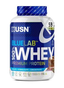 USN Blue Lab Whey Chocolate Caramel 2kg, Premium Whey Protein Powder, Scientifically-formulated, High Protein Post-Workout Powder Supplement with Added BCAAs 