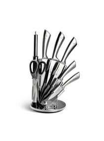 EDINBURG Kitchen Knife Set with Stand & Sharpener- Stainless Steel Blades | Non-Slip Ergonomic Handle | Professional Chef Knives- Set of 8 pieces, Silver 