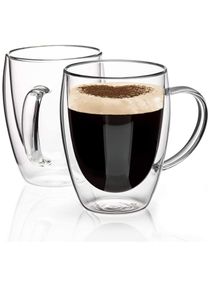 Double Wall Glass Coffee Mugs with Handle Insulated Coffee Glass Clear Espresso Cups  eat-resistant Double-layer Milk Mugs Tea Cups Set of Cups Dishwasher Microwave Safe 