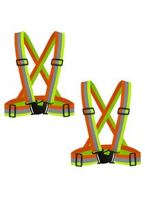 2 Pack Safety Vests - Adjustable Bright Neon Color High Visibility Reflective Safety Straps Gear for Traffic Control, Running, Cycling 