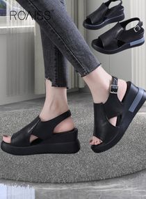 Thick Bottom Wedge Sandals Women's New Summer High-Heeled Fish Mouth Women's Shoes Soft Leather Buckle Open Toe Raised Platform Shoes 
