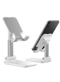 TyCom Cell Phone Stand, Adjustable phone holder for Desk, Foldable Desktop Tablet Stand Holder, Double Adjustable Mobile stand Phone Tablet Holder (White) 