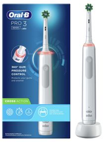 Oral-B Pro 3 Electric Toothbrush with Smart Pressure Sensor, Cross Action Toothbrush Head, 3000 White 