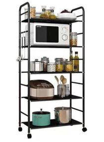 5 Tier Kitchen Baker's Rack With Rolling Wheels Upgraded Industrial Microwave Oven Stand 