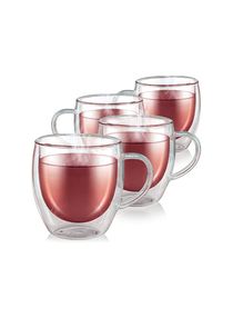 MAMATOONS Double Wall Insulated Glass Coffee Tea Cups Water Juice Cocktails Cups Tea Coffee Mugs 250ml Pack of 4 