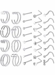40 PCS 20G Nose Rings for Women Nose Piercings Jewelry Gold Nose Rings Hoops Nose Studs Screw for Women Men 