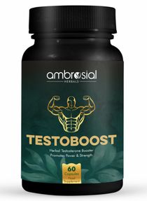 Ambrosial Testoboost Ultra Premium Herbal Testosterone Booster for Men, Blend of 3 Natural Herbs supports Muscle Growth & Energy Boost, 60 Veg Capsules 