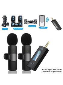 K35 Wireless Collar Dual-Microphones For 3.5mm AUX Devices Camera Speaker Mobile Phone Recording Clip-On Lapel Lavalier Mic 