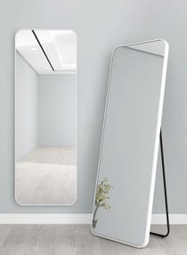 Modern Full Length Mirror Standing Hanging or Leaning Against Wall Rectangle Mirror Floor Mirror Dressing Mirror Wall-Mounted Mirror Aluminum Alloy Thin Frame White 60x165cm Rounded Corner 