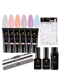 Poly Nail Gel Acrylic Kit - 6 Colors with Slip Solution top base coat All One Kit for Nail Manicure DIY at Home (Assorted) 