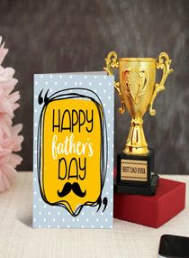 TIED RIBBONS Plastic Father's Day Golden Trophy with Greeting Card 