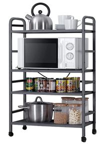 4 Tier Kitchen Baker's Rack With Rolling Wheels Upgraded Industrial Microwave Oven Stand 