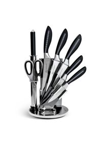EDENBERG Kitchen Knife Set | 8 pcs Chef Knife Set | Carbon Stainless Steel Knives Set | Super Sharp Cutlery Set with Rotate Stand- 8 Pcs (Silver & Black) 