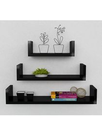 3-Piece Wall Mounted Floating Shelves - Black 