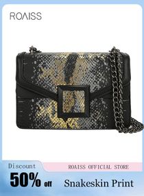Retro Snakeskin Print Chain Shoulder Bag Chic Unique Flap PU Leather Square/Crossbody/Messenger Bag for Women/Ladies/Girl Friend Gift Shopping Work Dating Black 